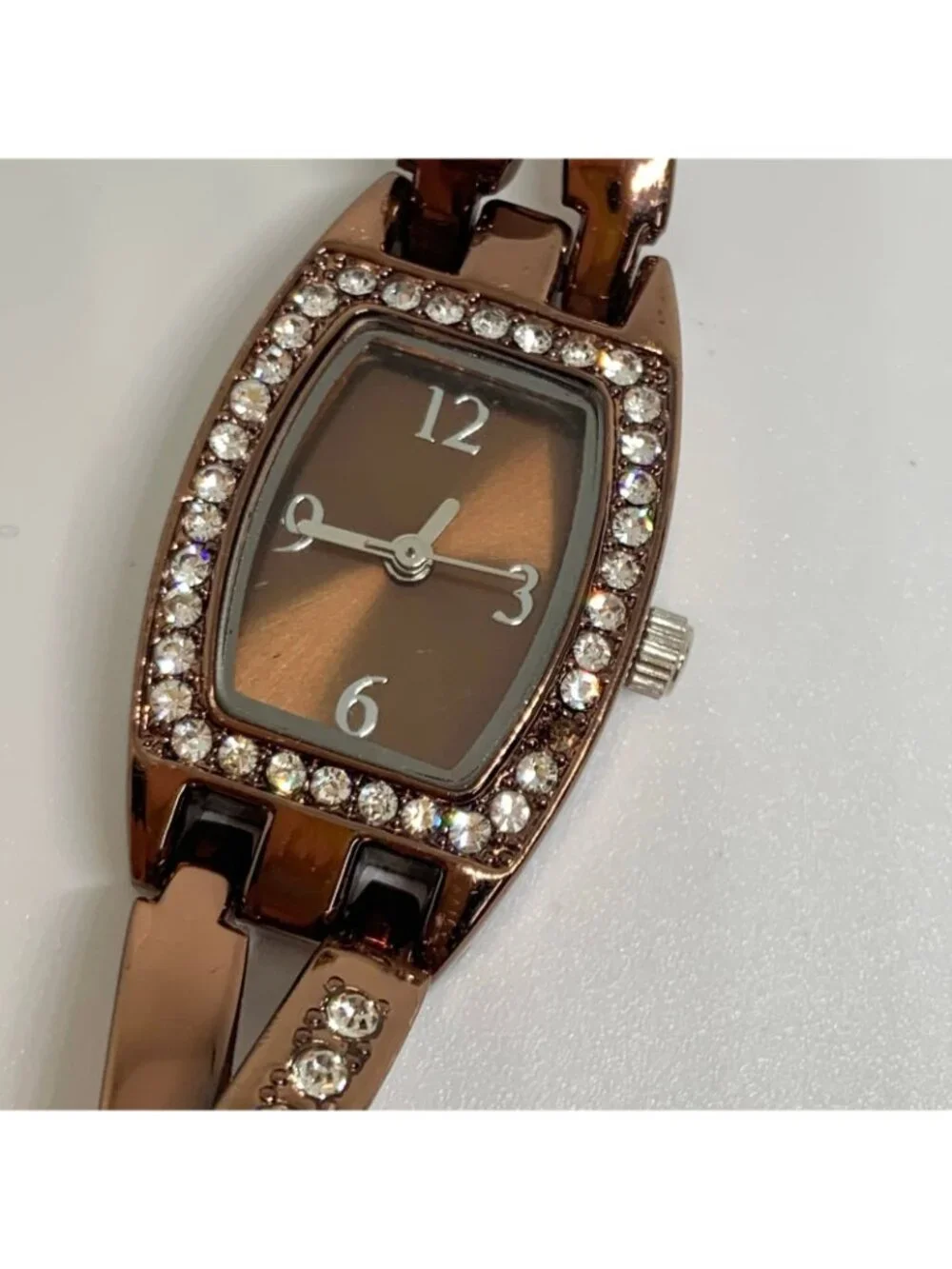 FMD women’s watch brown tone 19mm quartz analog rhinestones size 6” running